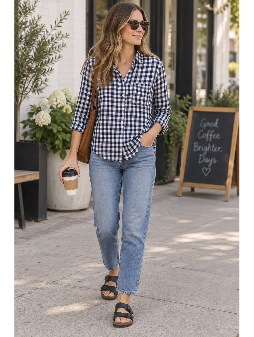 J.Crew Navy and White Gingham Button-Up Shirt, Medium
